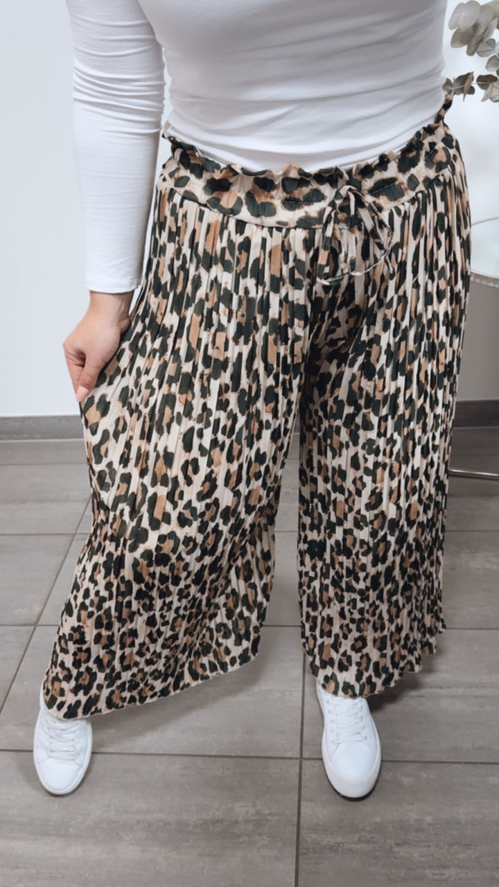 LEO Plissee Hose / khaki - creme - camel Art. 13170