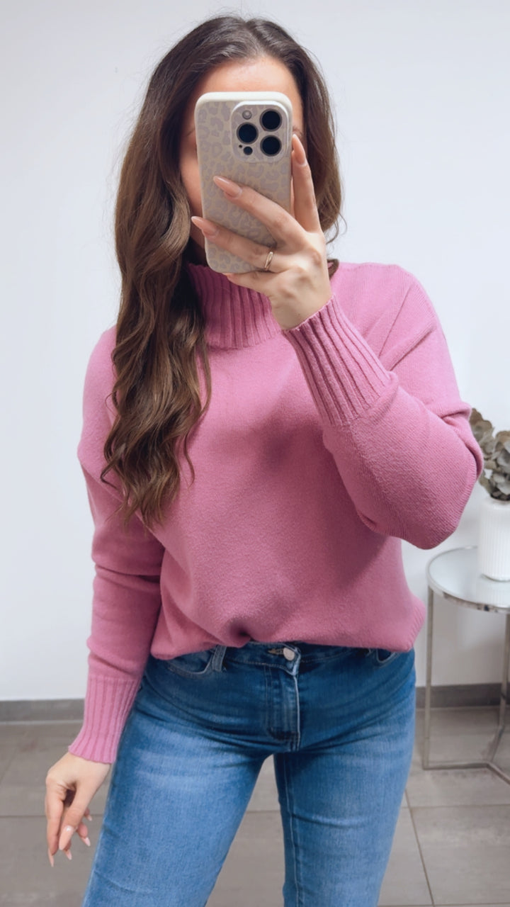 Feiner Strickpullover mit gerippten Akzenten / beere Art.13880