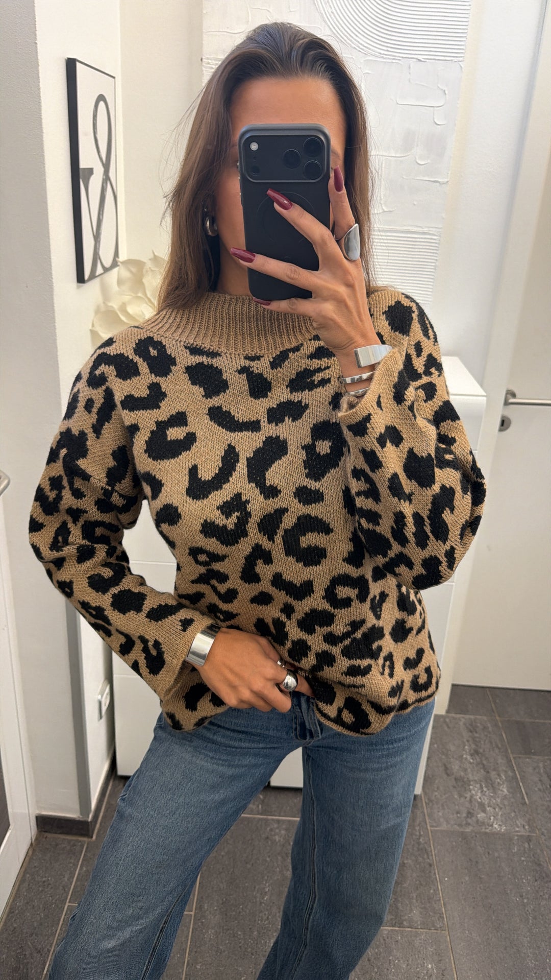 Wollfreier Leo Strick Pullover / caramel - schwarz Art.16548