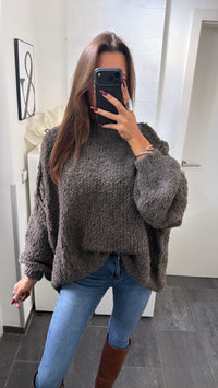 Boucle Oversize Kuschel - Pullover / dunkles taupe meliert Art. 16534