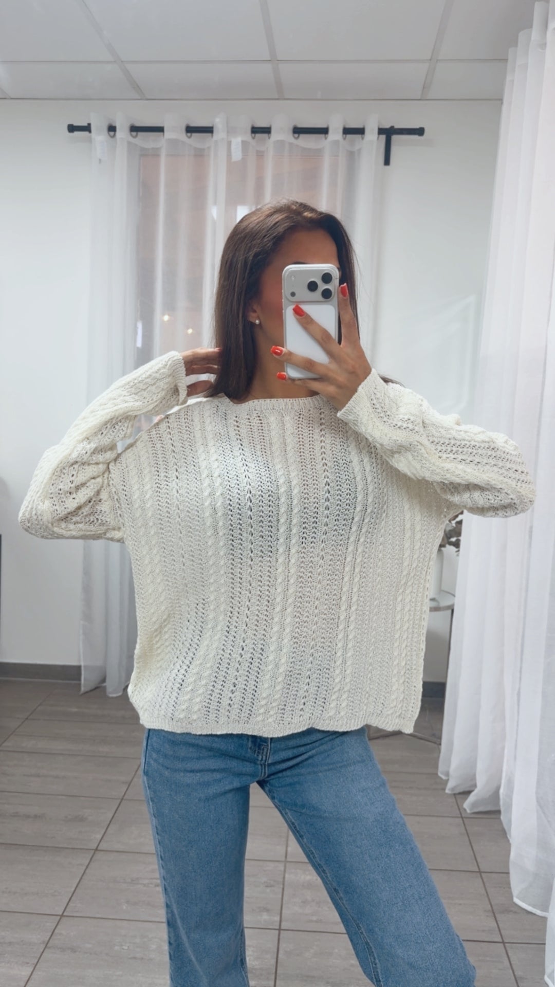 Leichter Basic Strick Pullover / creme Art. 15608