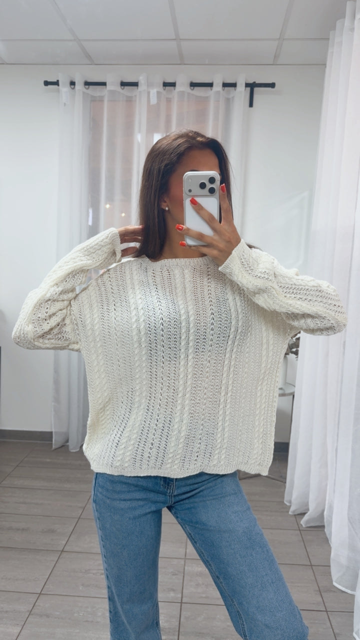 Leichter Basic Strick Pullover / creme Art. 15608