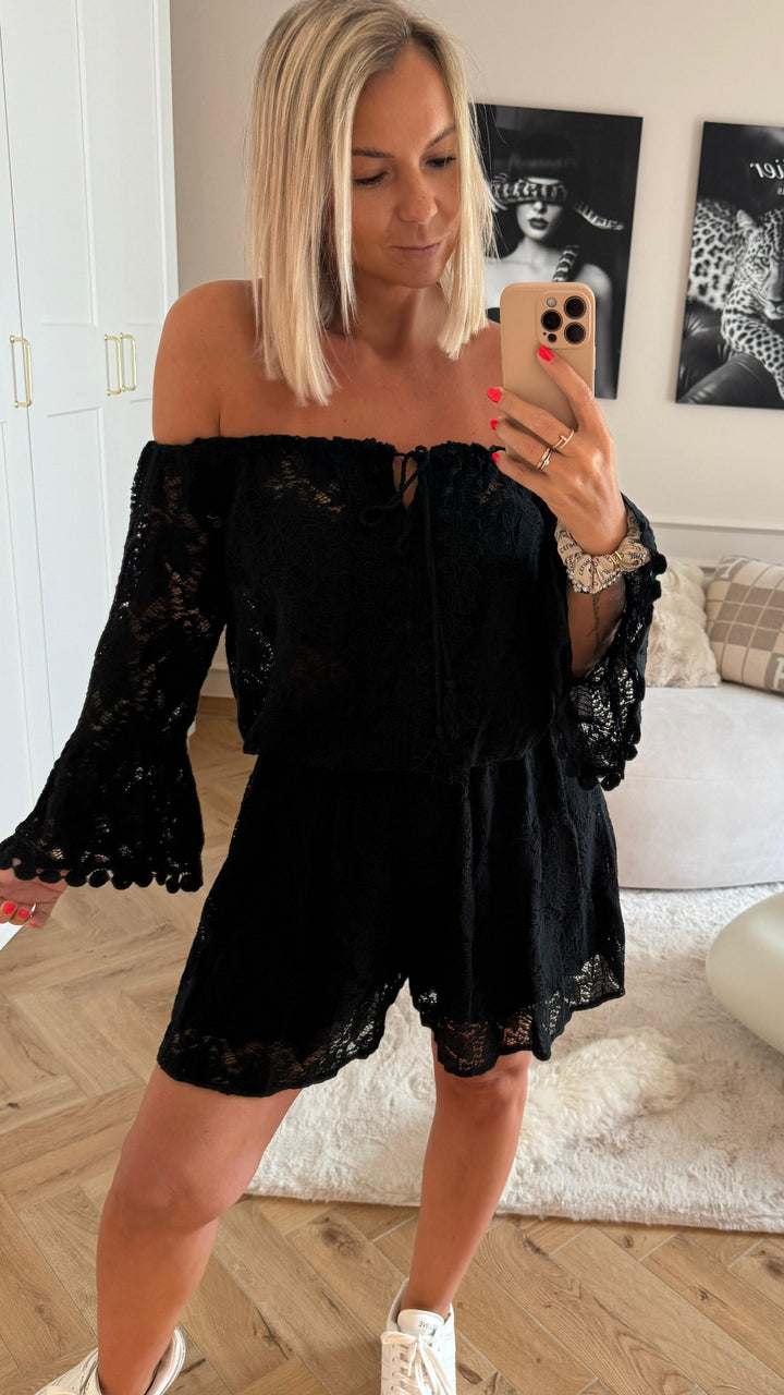 Blumen Spitzen Jumpsuit / schwarz Art. 9557