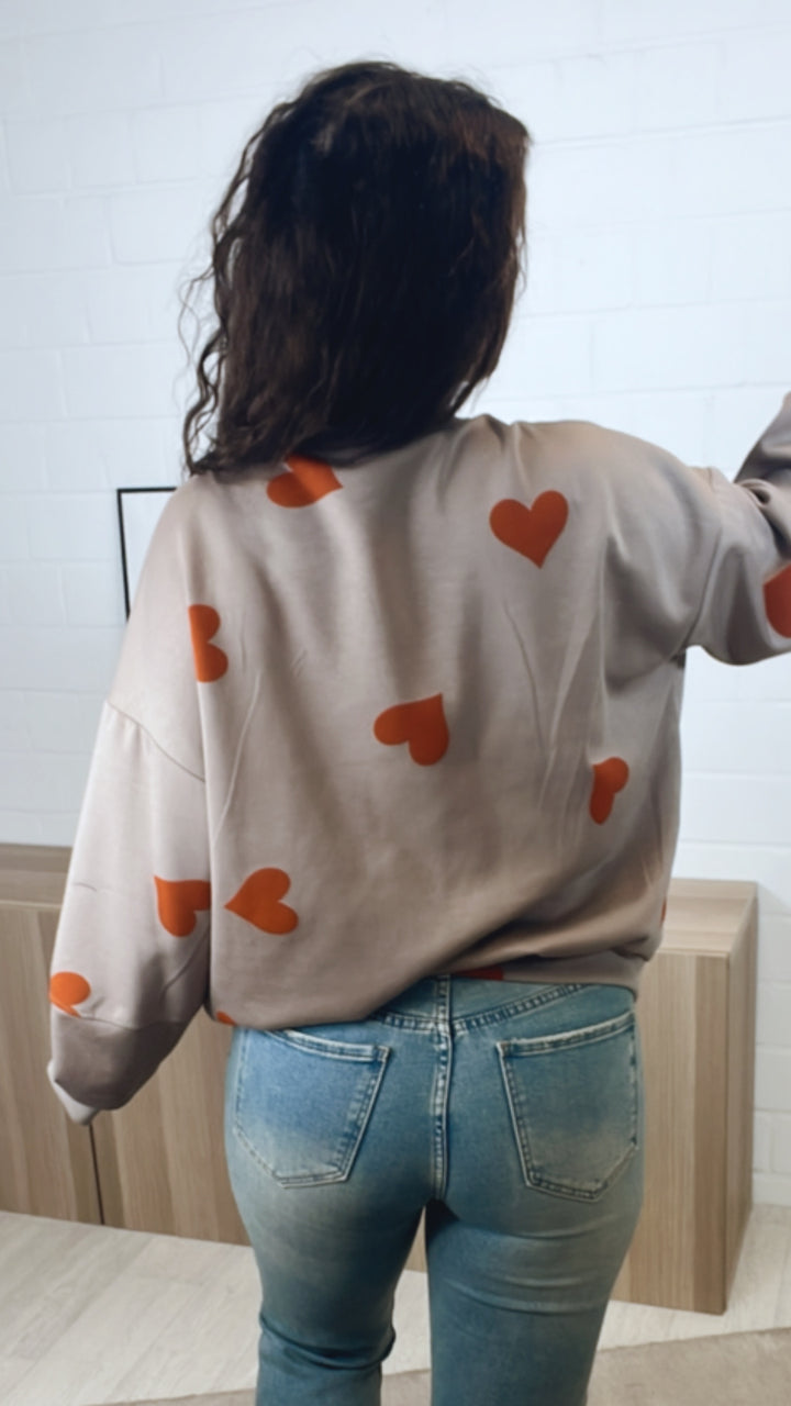 Sweater mit Herzen / beige - orange Art. 10831