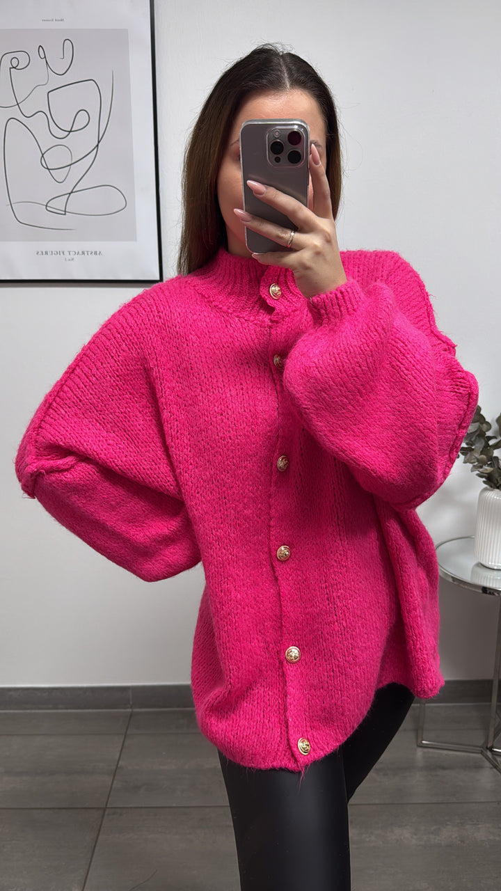 Kuschel Cardigan mit goldenen Knöpfen / Neon pink Art. 13225