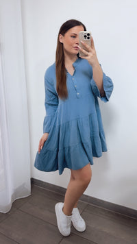 Musselin Kleid / Tunika / denim blau Art. 14466