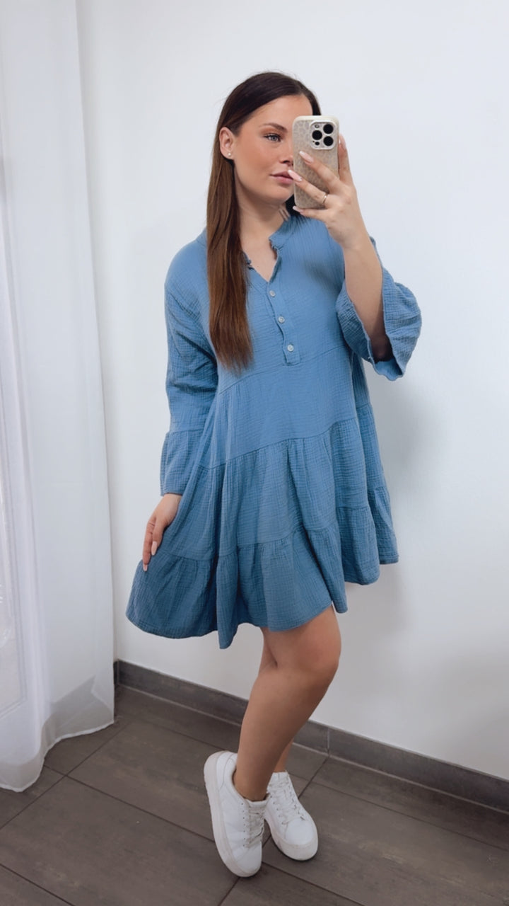Musselin Kleid / Tunika / denim blau Art. 14466