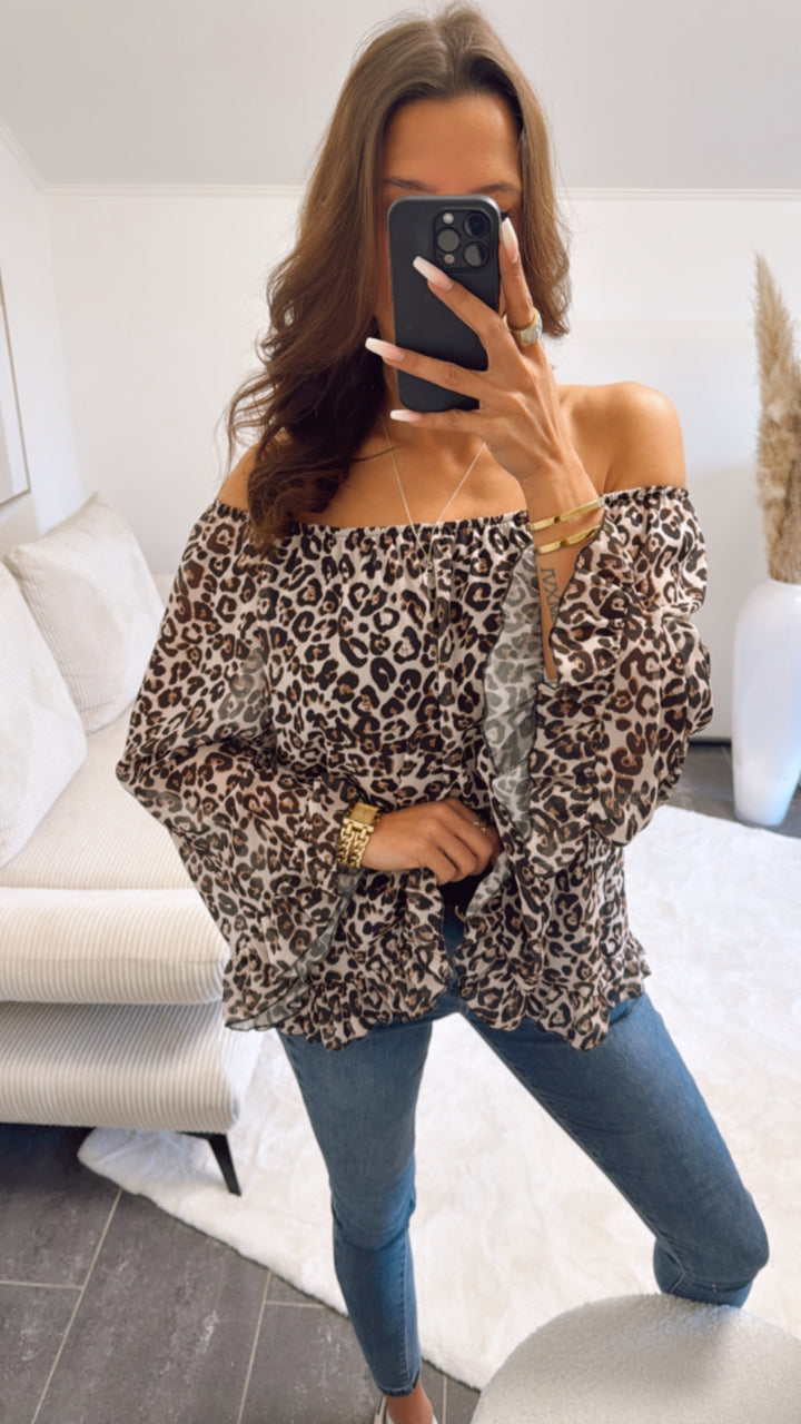 Chiffon Bluse mit Volant Applikationen / leo Art. 9151