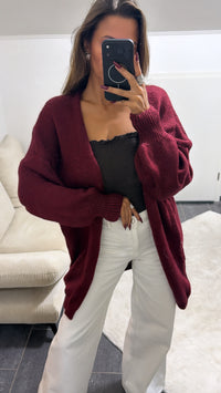mittellanger, offener Strick Cardigan / bordeaux rot Art. 16416
