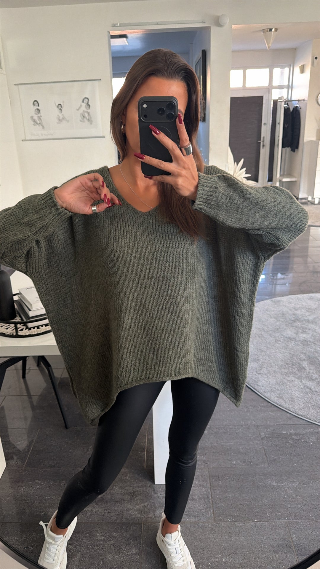 Lockerer Wollfreier Pullover / Khaki Art.16559
