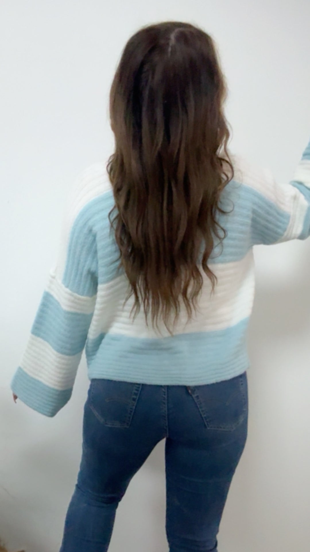 STREIFEN weiter, offener Cardigan / weiss - hell blau Art. 14685