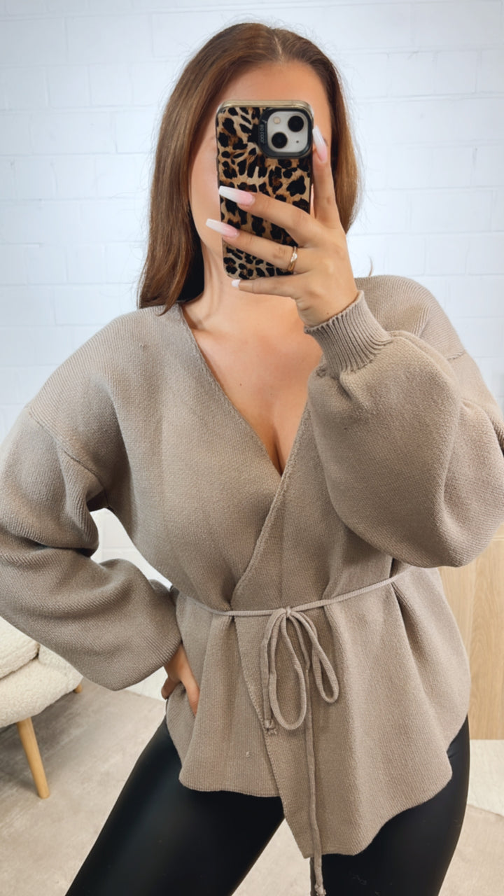 Strick Jacke zum Wickeln / beige - light taupe Art. 12433