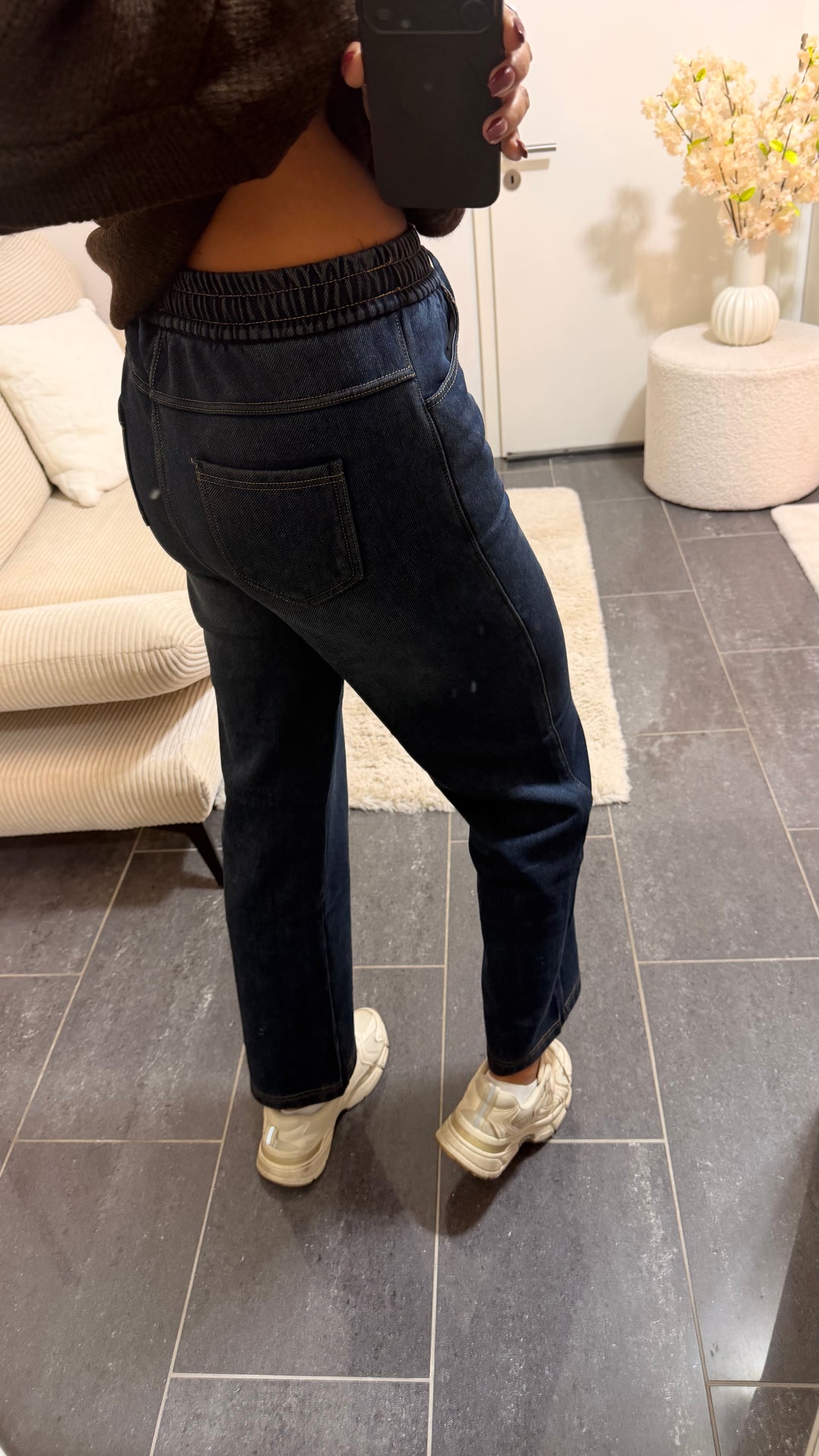 Wide Leg Stoff Hose im denim Look " JH-860 ", Fleece gefüttert / dunkles denim Art. 16590