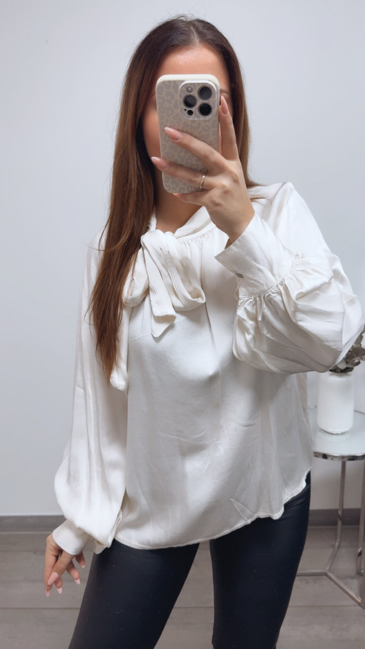 SEIDE MIX Bluse mit seitlicher Schleife / creme Art. 13467
