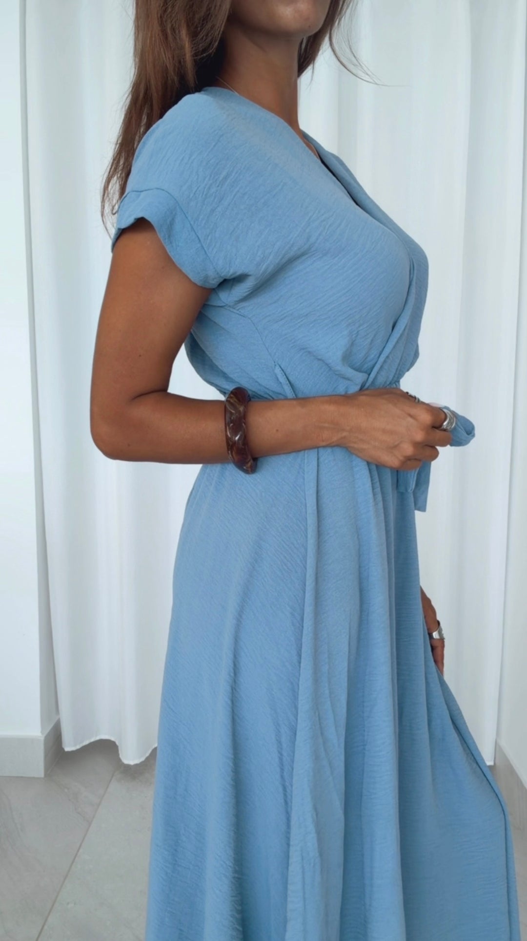 Maxi Kleid zum Binden, Wickeloptik / denim blau Art. 15368