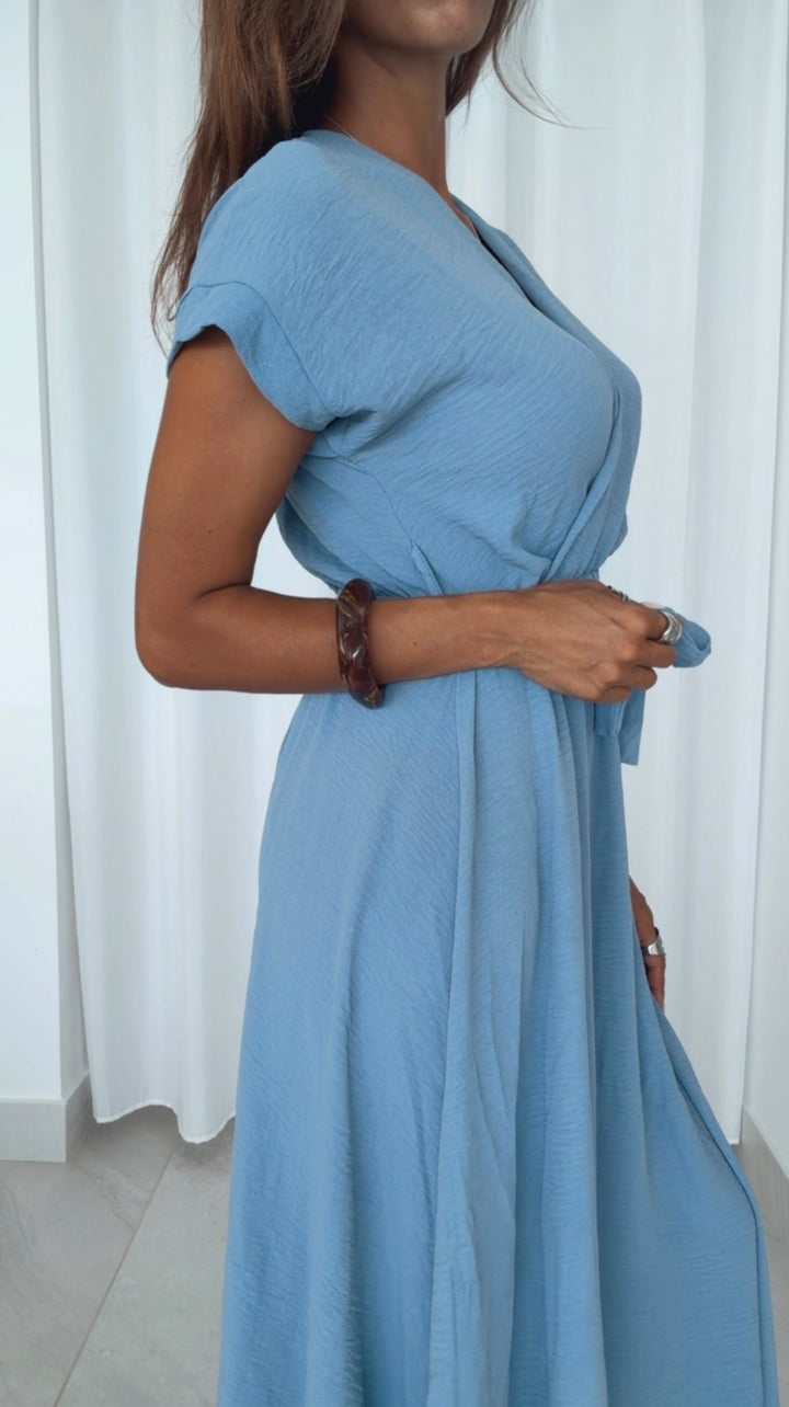 Maxi Kleid zum Binden, Wickeloptik / denim blau Art. 15368