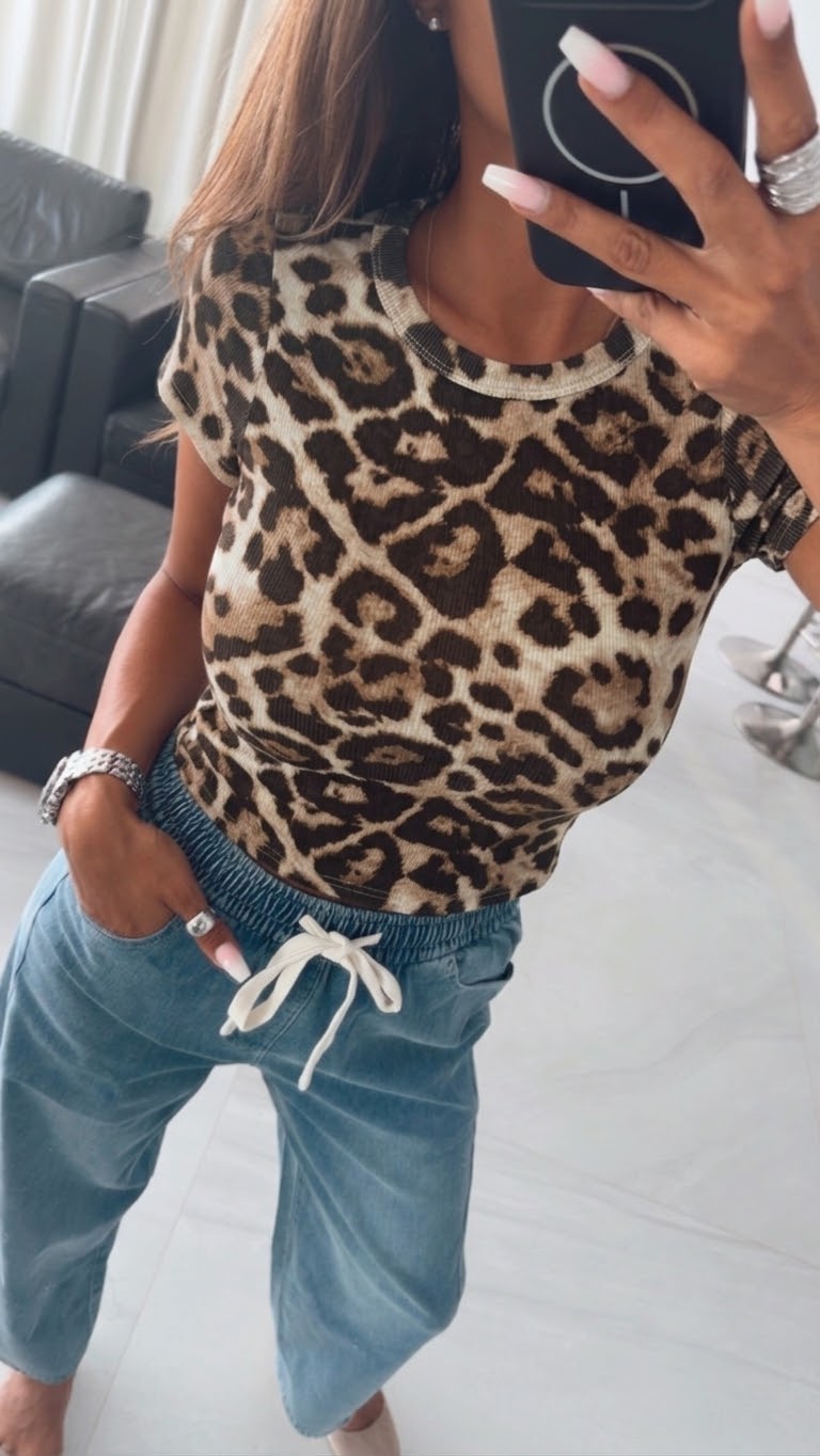 LEO GROSSES MUSTER Crop T-shirt / Creme - braun - schwarz Art. 16070