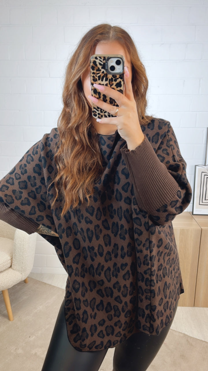 LEO ultra weicher Pullover mit Fledermausärmeln / schoko braun - schwarz Art. 12584