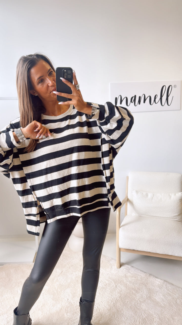 STREIFEN Sweater, Ziernähte / schwarz - beige Art.122324