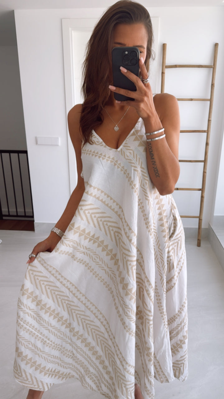 (Maxi-) PREMIUM Summer Vibe Kleid / Hängerchen / weiss - beige Art. 9573