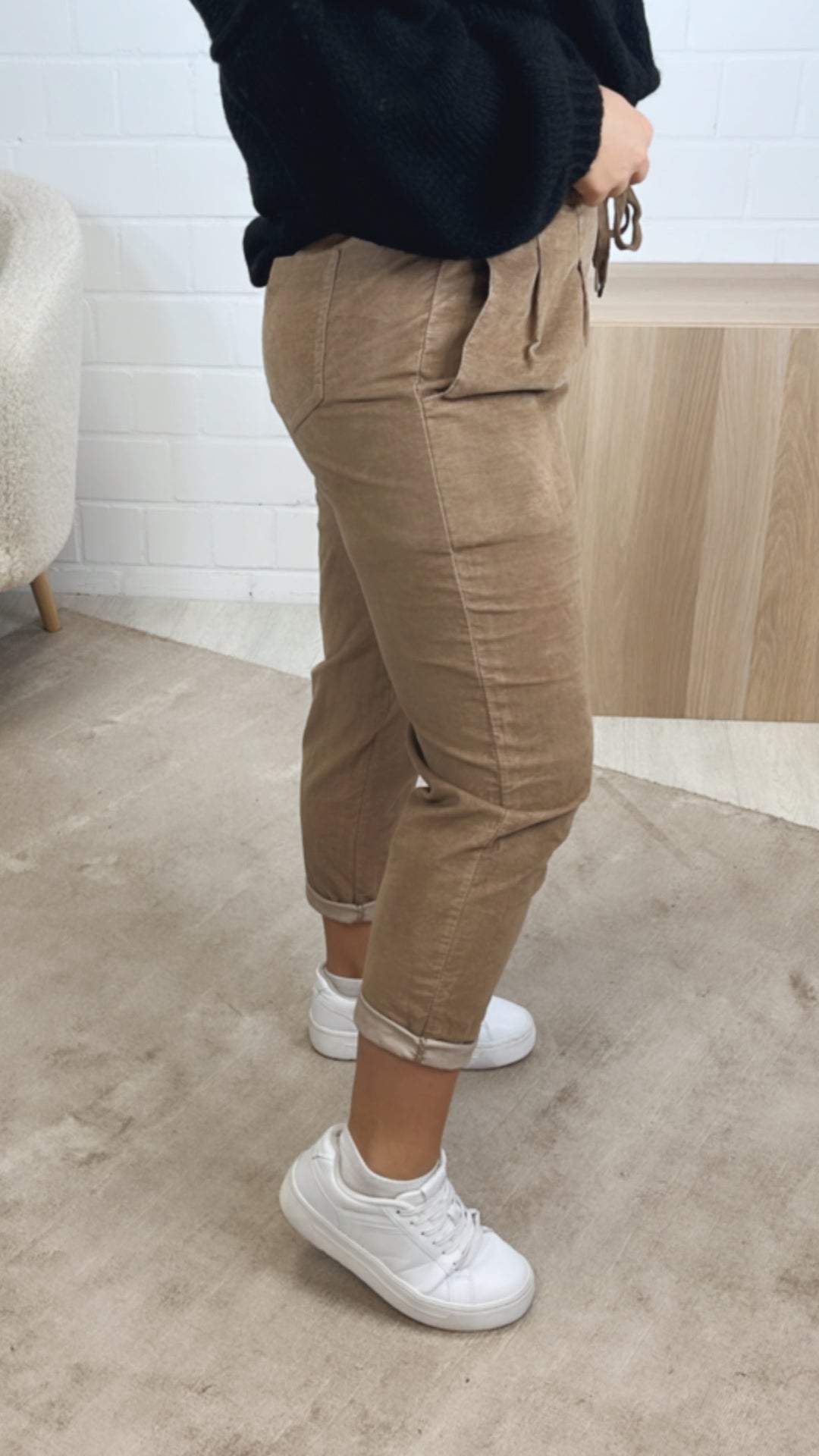 lockere Knitter Optik Hose im Velours Look / camel Art. 12856