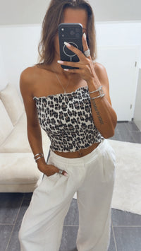 LEO MUSSELIN Bandeau Top / creme - braun - beige Art. 14683