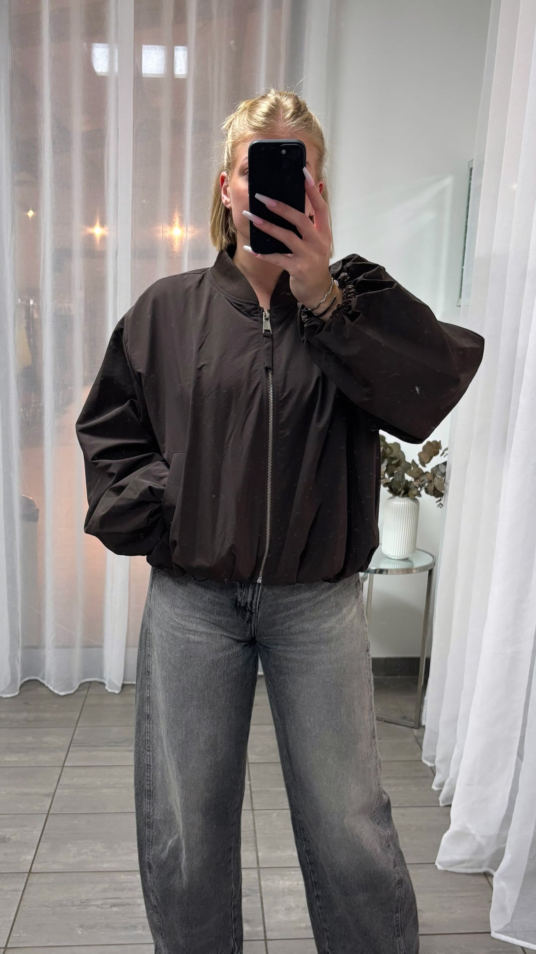 Oversize Jacke mit Ballon Saum / braun Art. 16028