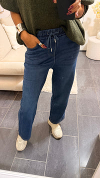 Wide Leg Stoff Hose im denim Look " JH-860 ", Fleece gefüttert / mittleres denim Art. 16574