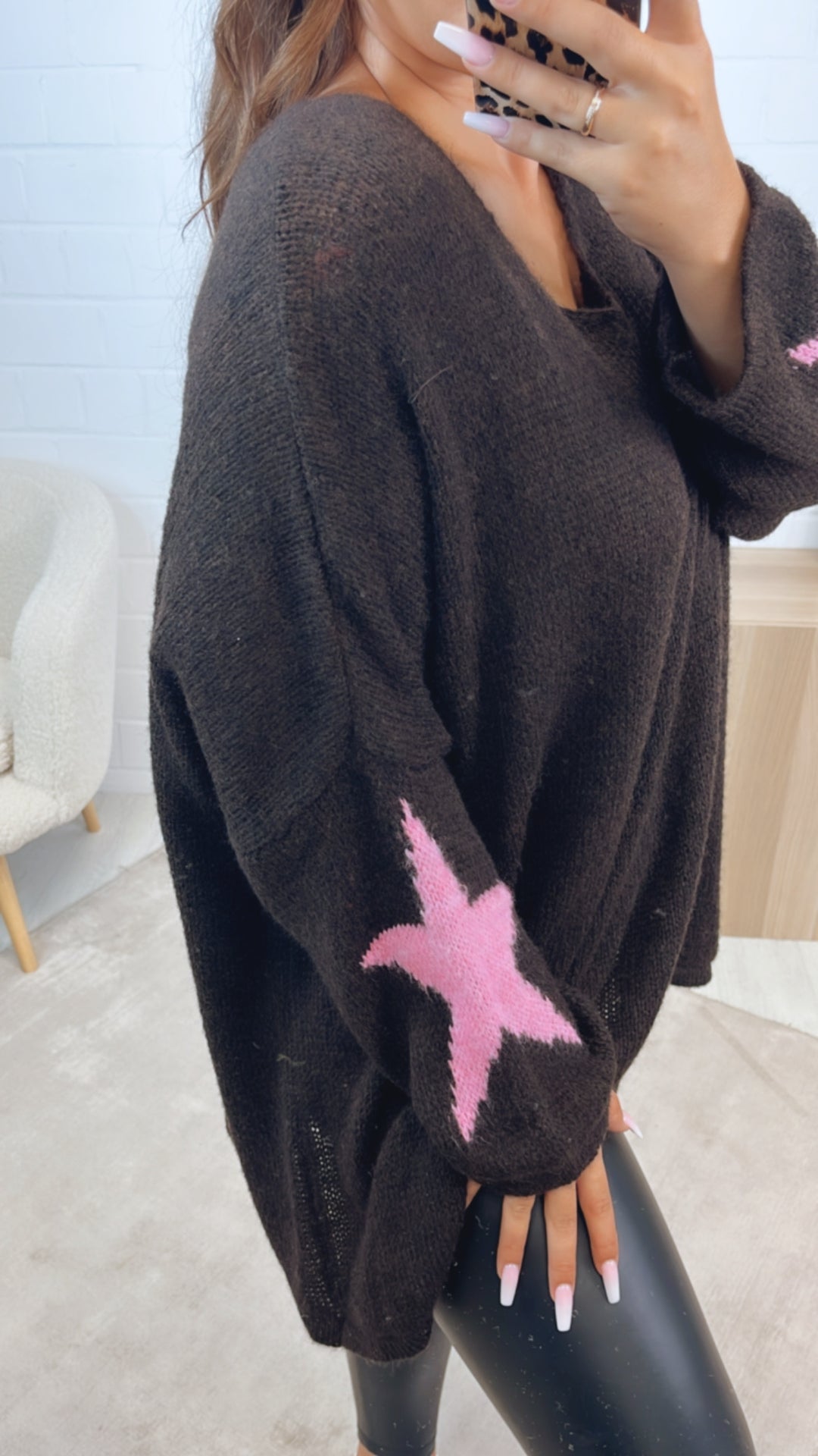 ultra oversize Strick Pullover " Take It Easy " / dunkel braun - pink Art. 12332