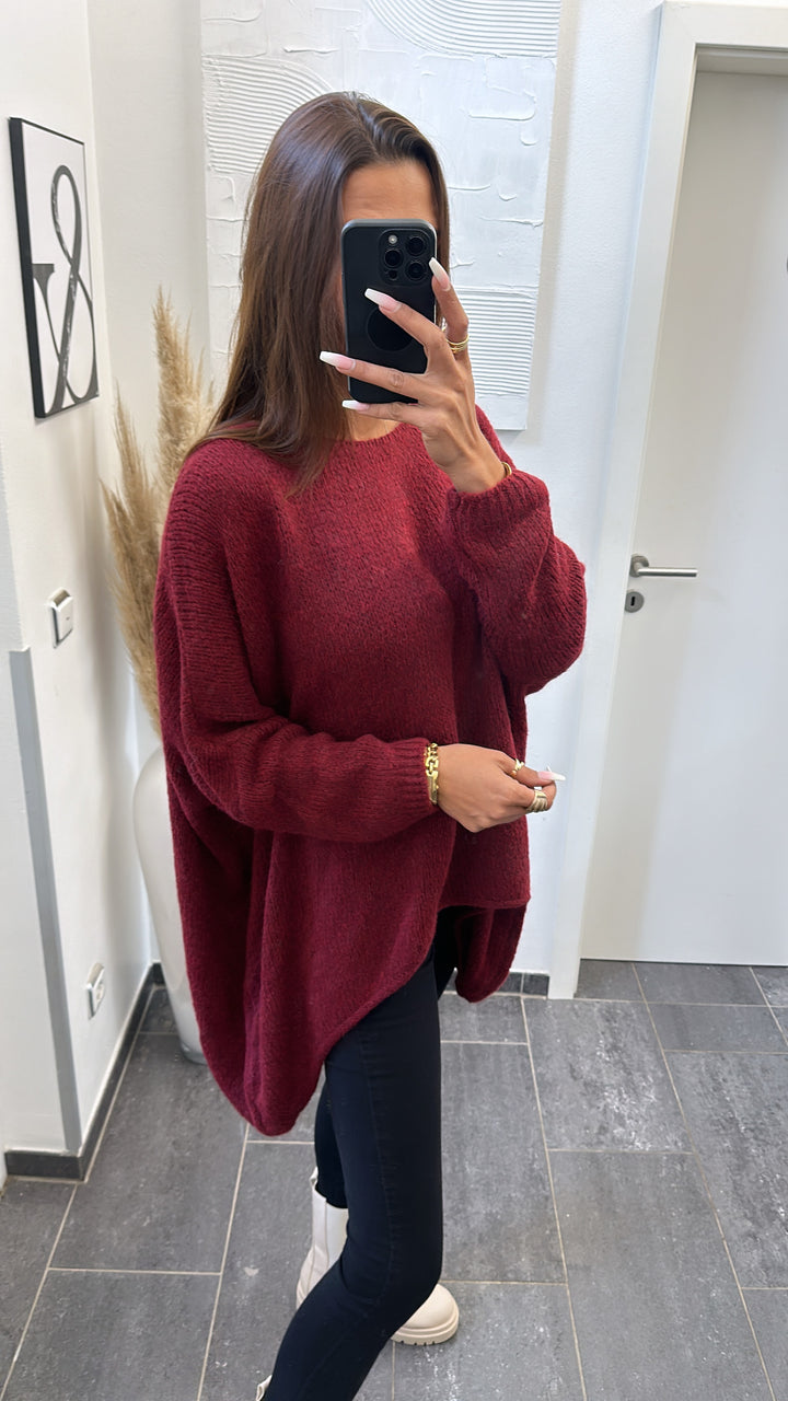 VOKUHILA oversize Strick Pullover  / Dunkel rot Art. 7881