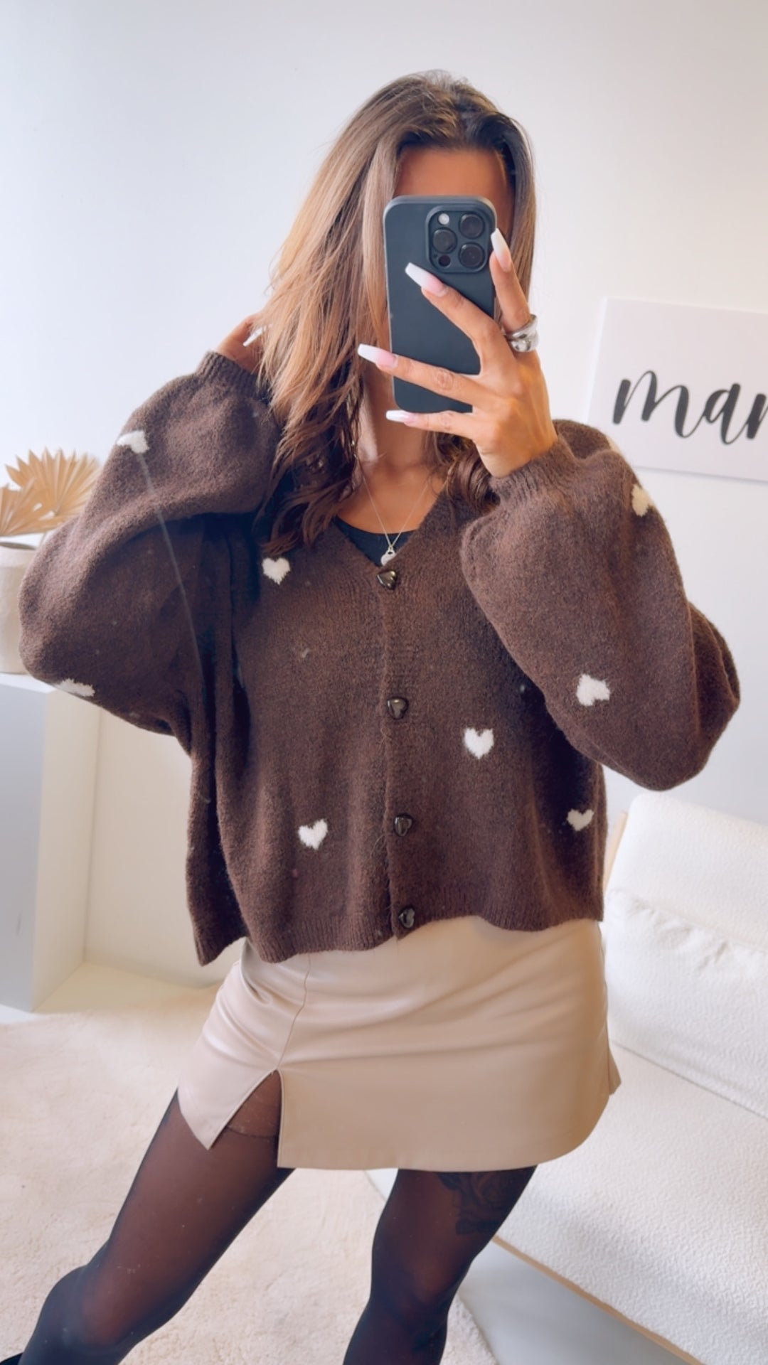 HERZKNÖPFE Cardigan mit Herzen / schoko braun - weiss Art. 12882