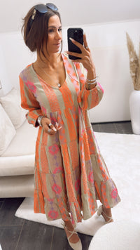 (Midi-) PREMIUM Summer Vibe Kleid / soft matcha - orange - pink Art. 9163