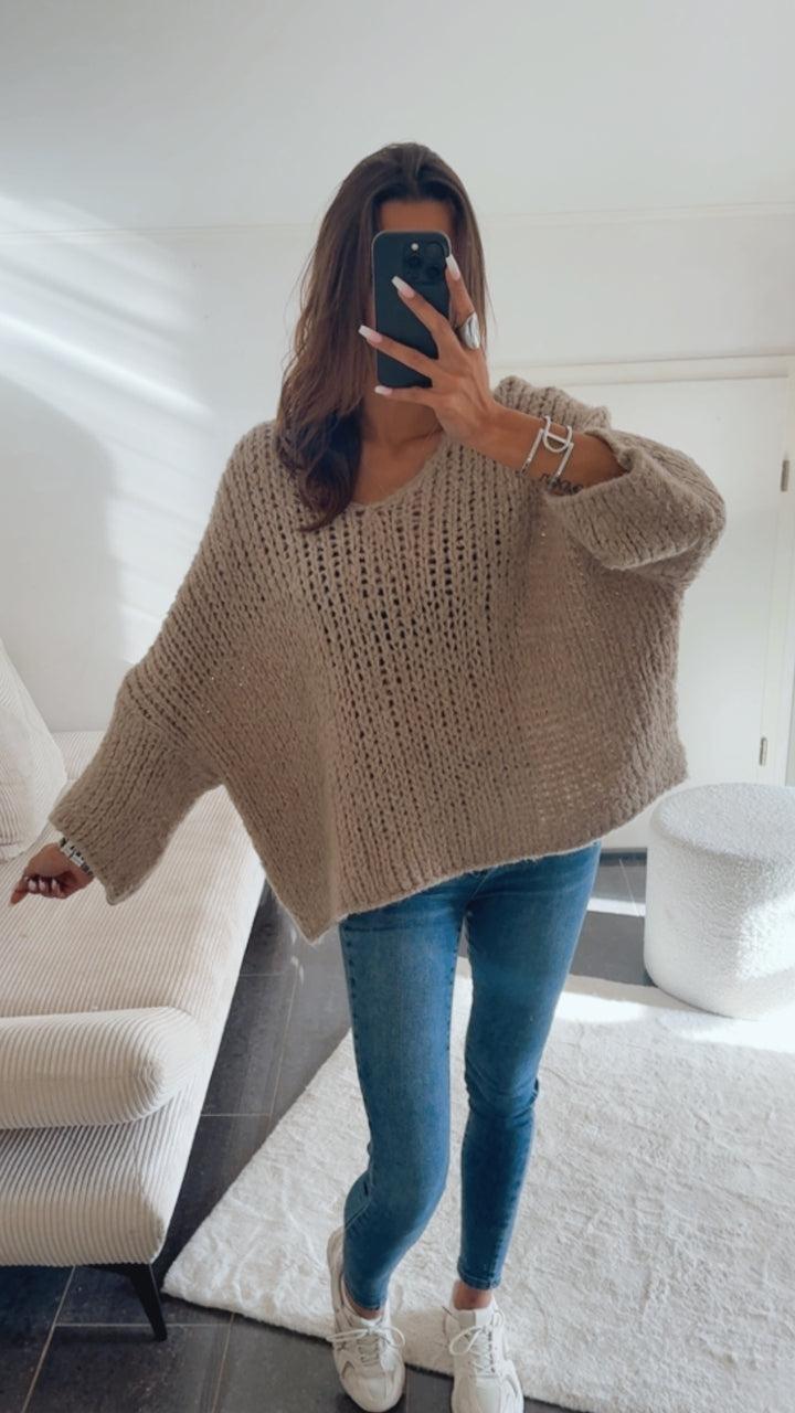 Kuscheliger Grober Strick Pullover / dunkel beige Art.14568