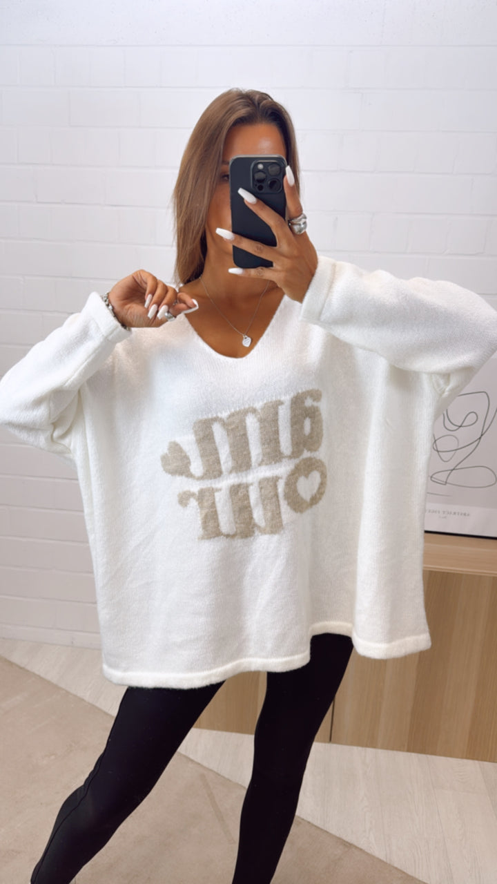 weiter Strick Pullover " Amour " / wollweiss - beige Art. 10797
