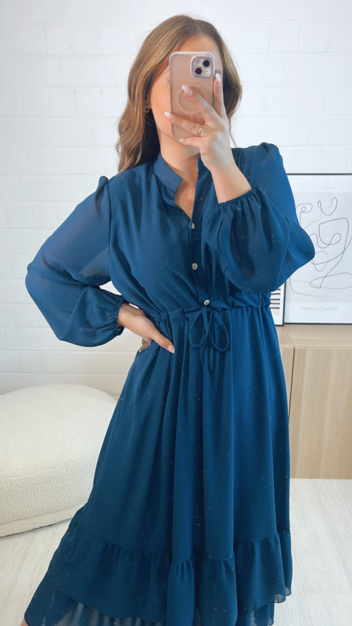 (Maxi-) Chiffon Kleid mit verstellbarer Taille / dunkel blau Art. 9693