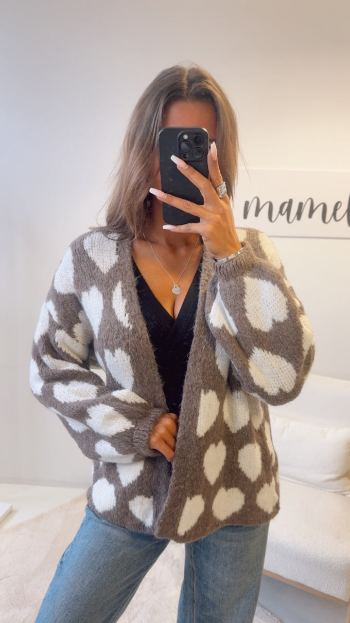HERZEN offener Cardigan / braun meliert - wollweiss Art. 12564