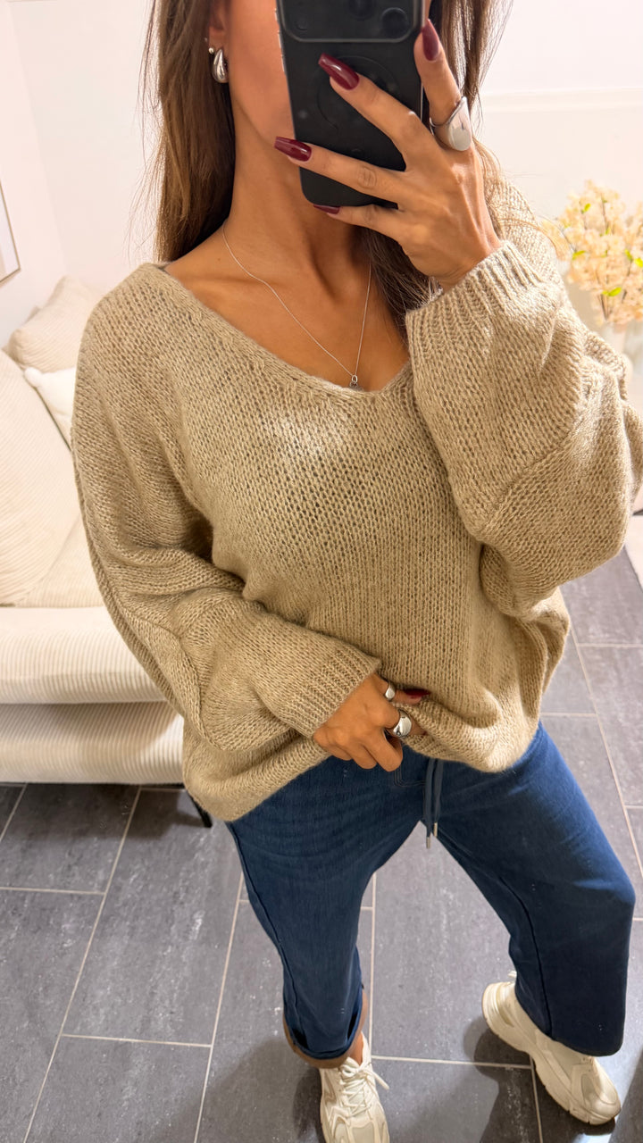 Wollfreier Fledermaus Strick Pullover / beige Art.16557