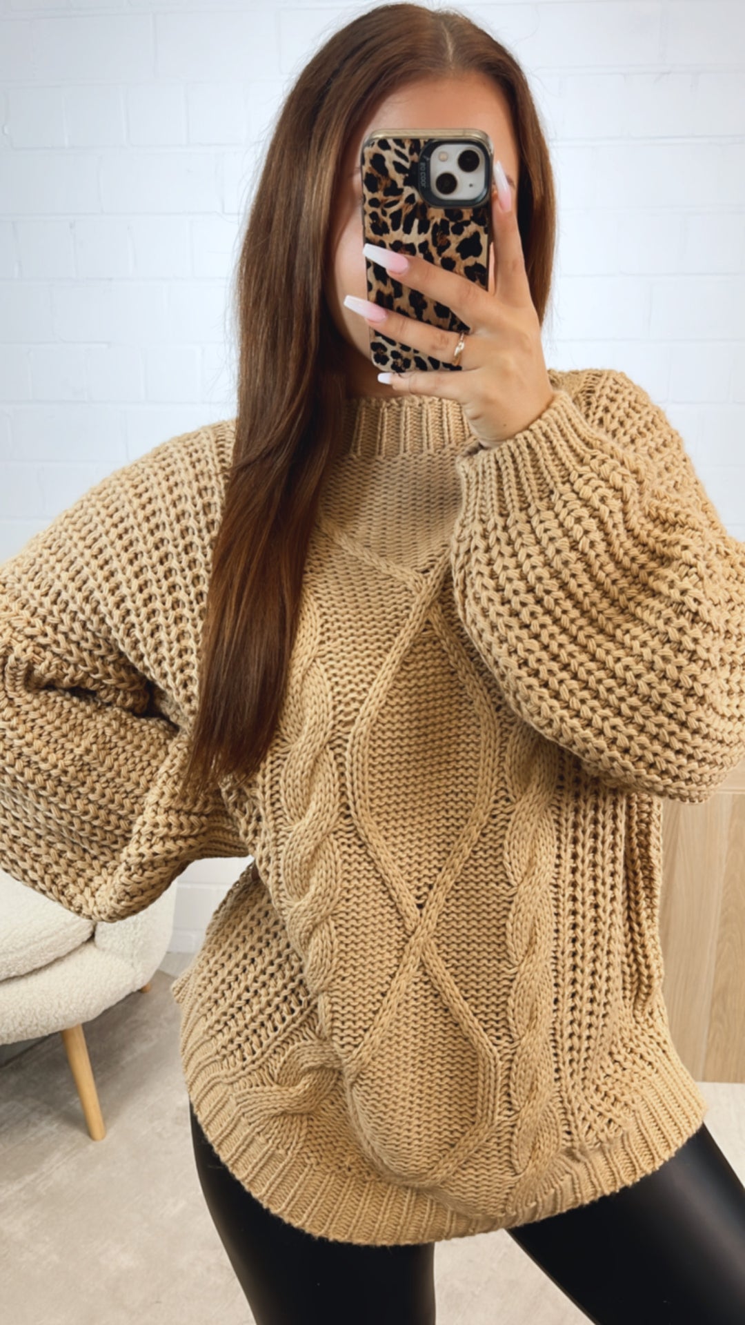 grober Strick Pullover mit Zopfmuster / camel Art. 12374