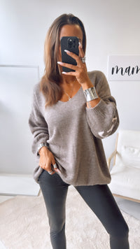 Strick Pullover "Namaste" / braun meliert - rosa Art. 122327