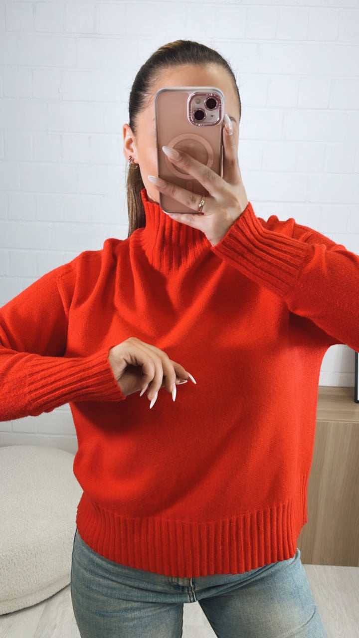 Stehkragen Pullover, gerippter Kragen und Bund / rot Art. 9799