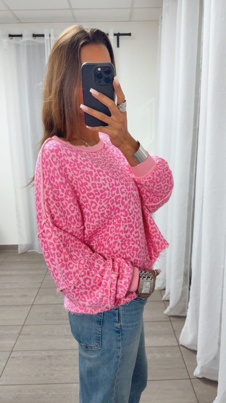 Sweater kleines Leo Muster , used Bund / rosa-pink Art. 14885
