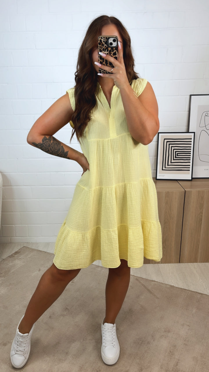 Musselin Hängerchen Kleid / soft gelb Art. 12309