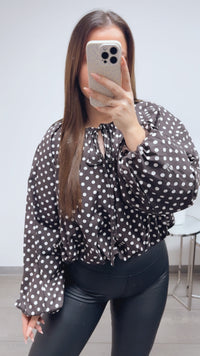 PUNKTE kürzeres, dickeres Blusen Oberteil / dunkel braun - weiss Art. 13709