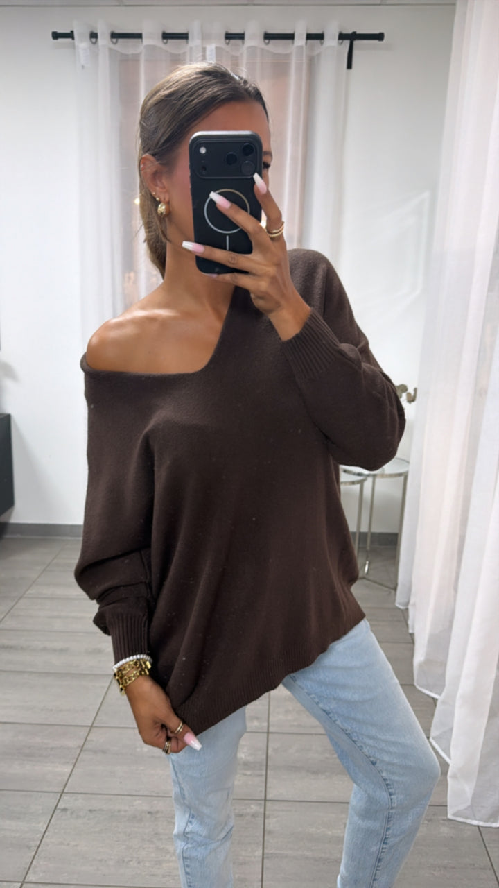 Viskose Mix Pullover mit V-Ausschnitt / braun Art. 16236