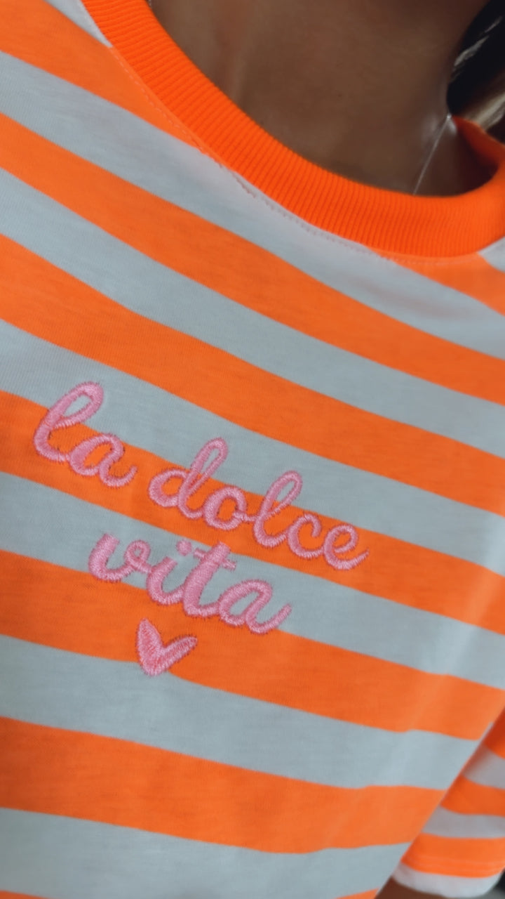 breite STREIFEN Shirt " LDV" / neon orange - weiss Art. 15814