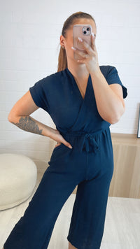 JUMPSUIT lang mit kurzen Armen / dunkel blau Art. 9762