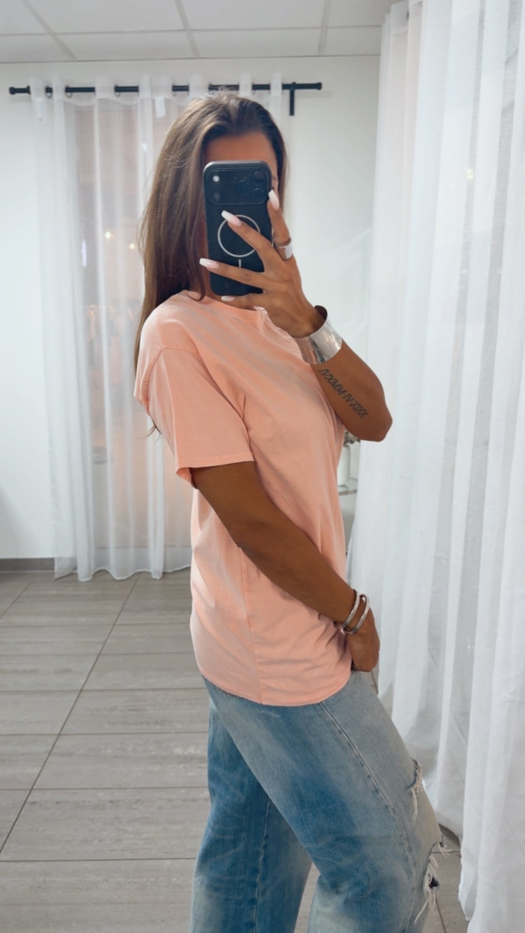 Oversize Basic Shirt, Rundhalsausschnitt / soft apricot Art. 15521
