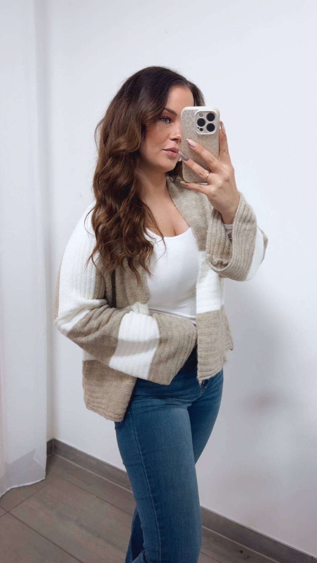 STREIFEN weiter, offener Cardigan / creme weiss - beige Art. 14371