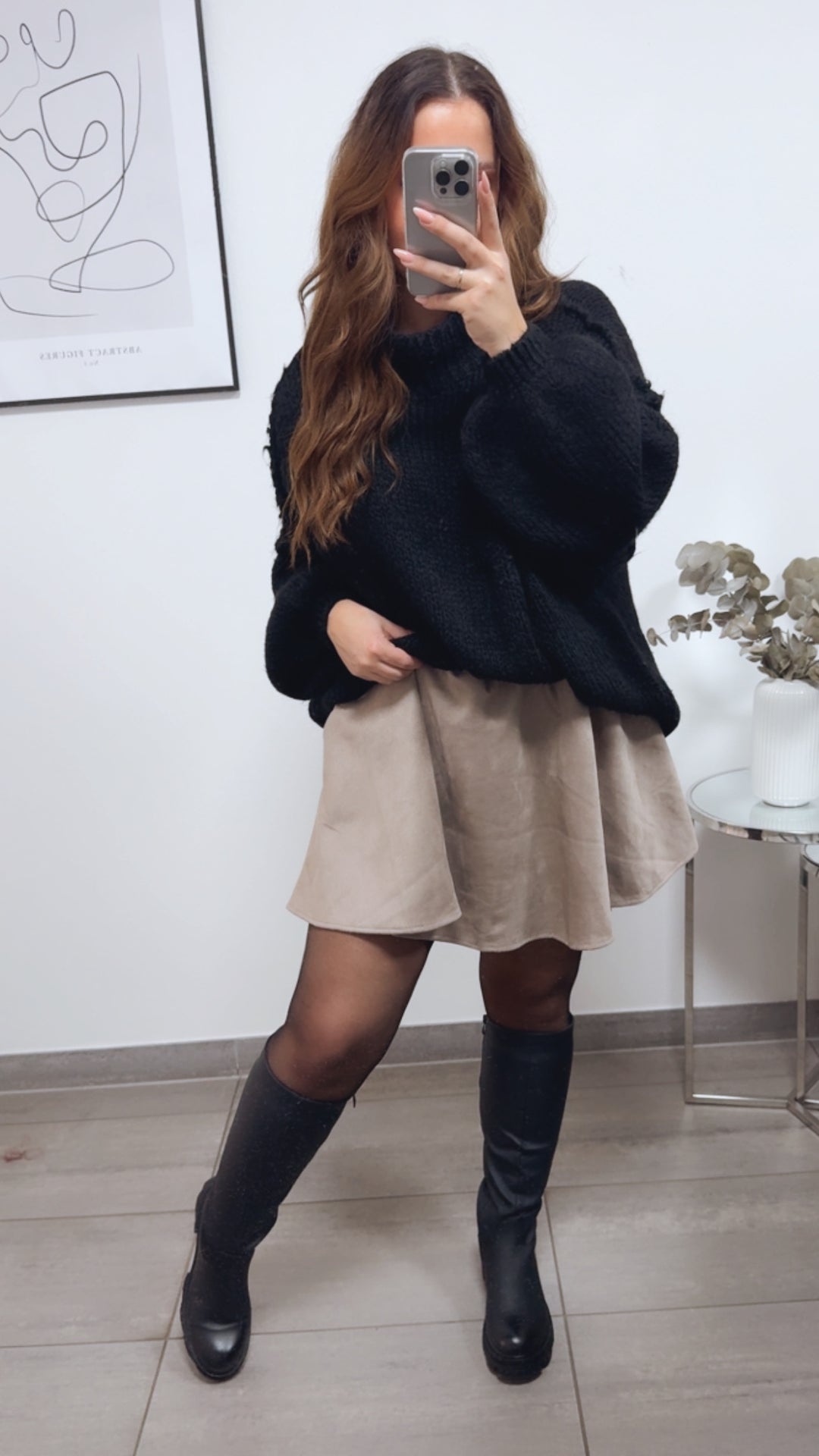 VELOURS ausgestellter Rock mit Spitzenhose / taupe Art. 13153