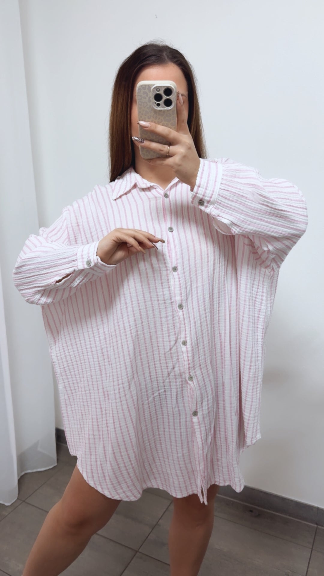 STREIFEN LANGE Musselin Bluse / pink verwaschen - weiss Art. 14300